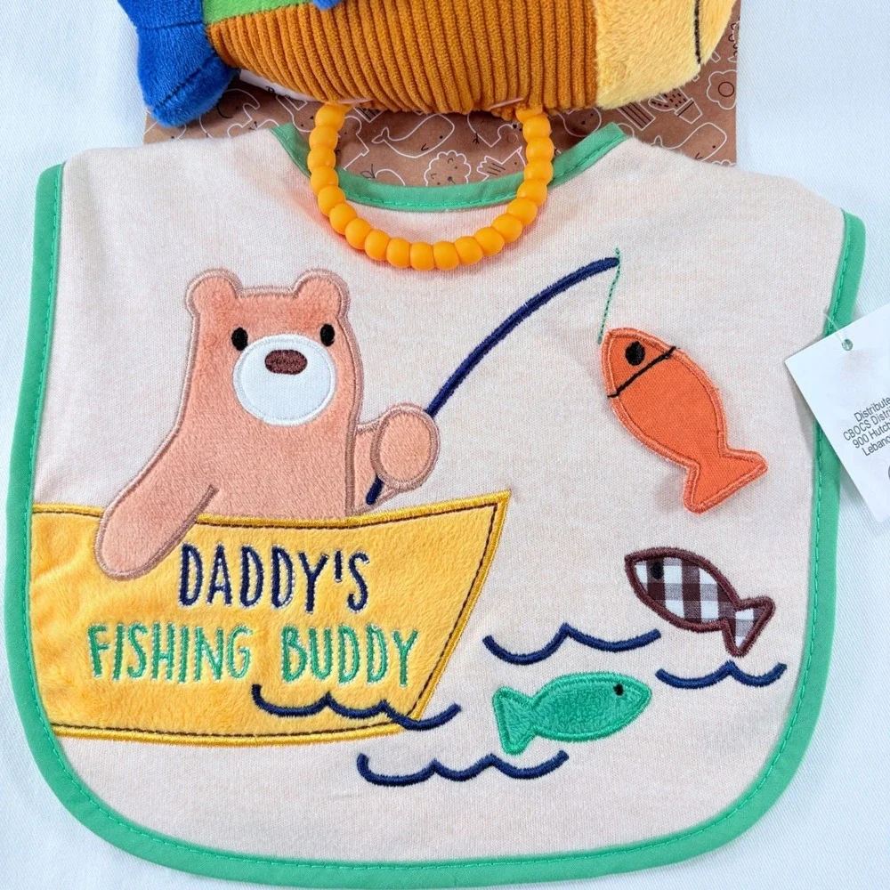 Baby Essentials Bib Teether Toy Daddy's Fishing Buddy Bear